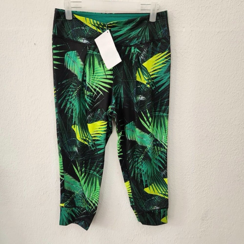 Fabletics Yogi Yoga Pants Womens Small 4 6 Palm Tree Capri Black Green Cuffed
